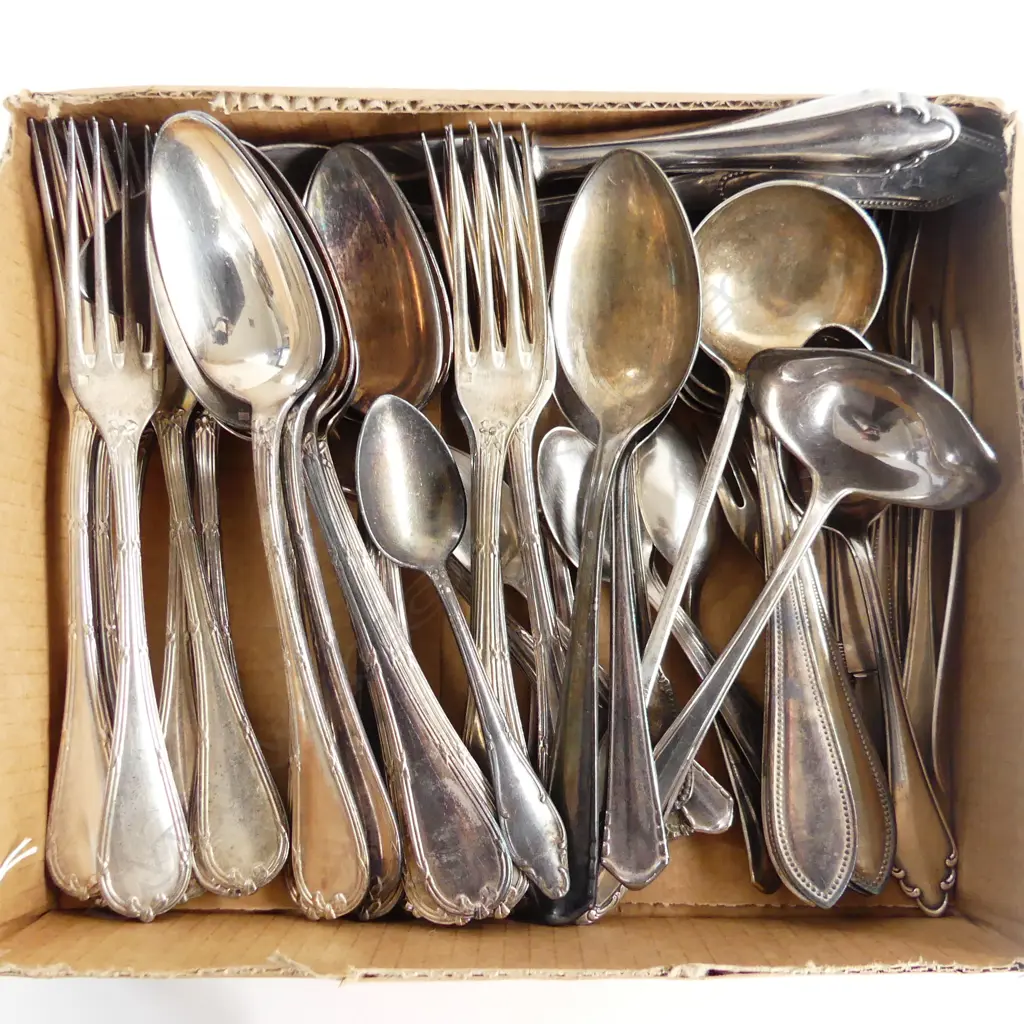 CHRISTOFLE  ASST SILVER PLATE SPOONS & FORKS, INCL CAKE FORKS, SERVING SPOON ETC.. Image 1++