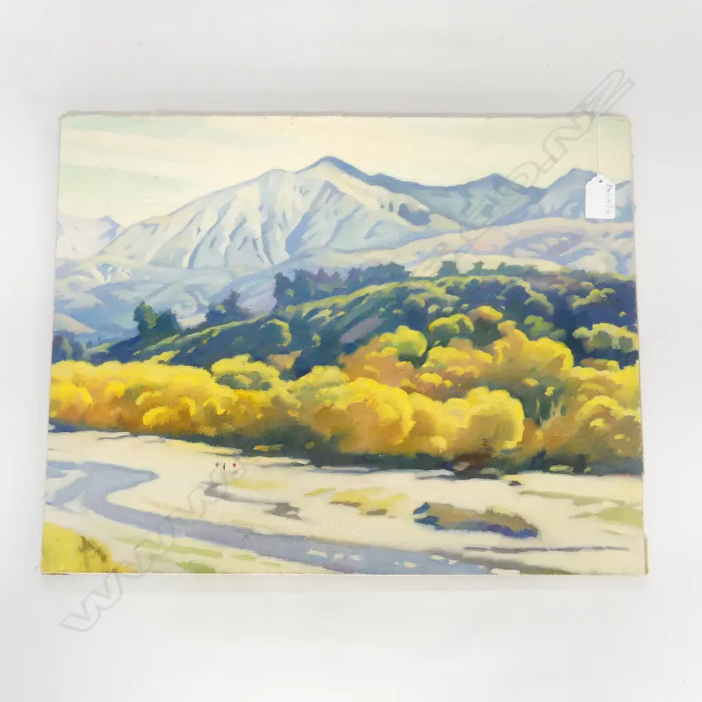OWEN R. LEE (ATTRIBUTED) UNSIGNED LANDSCAPE, OIL ON BOARD 375x475mm UNFRAMED Image 1++