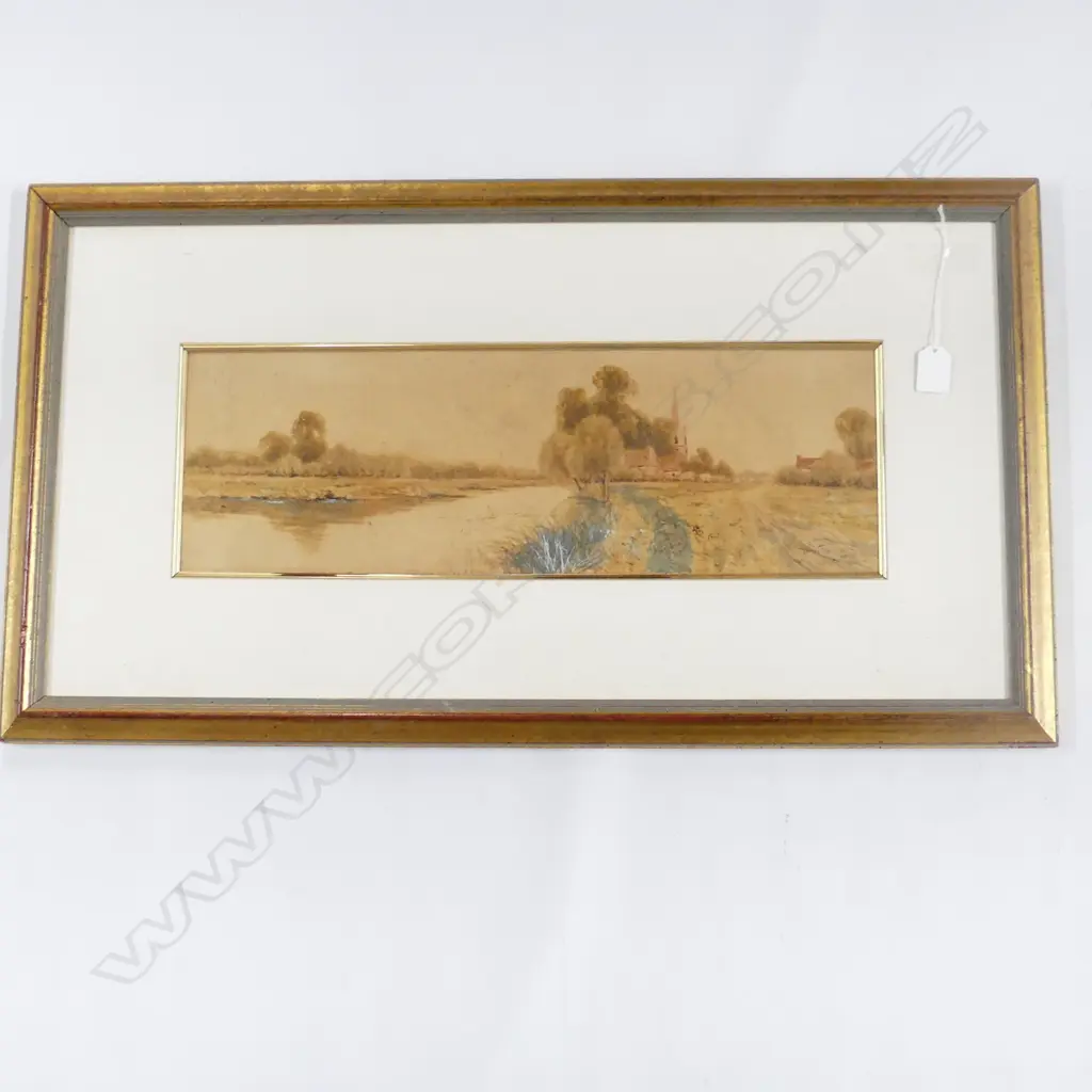 ANTIQUE SIGNED LANDSCAPE W/C 165x515mm Image 1++