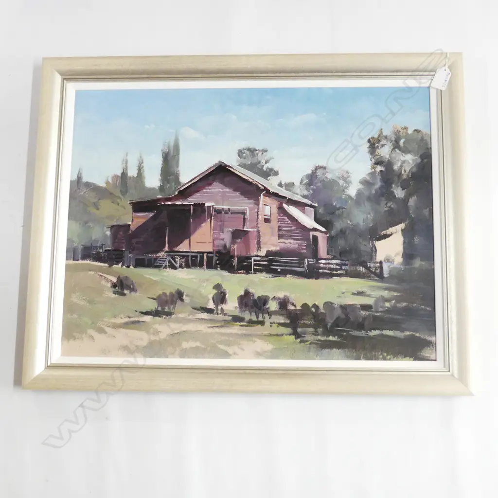 PETER WILLIAMS (AUST. / NZ 1934-2018) RED WOOLSHED, OIL ON BOARD, 440x590mm Image 1++