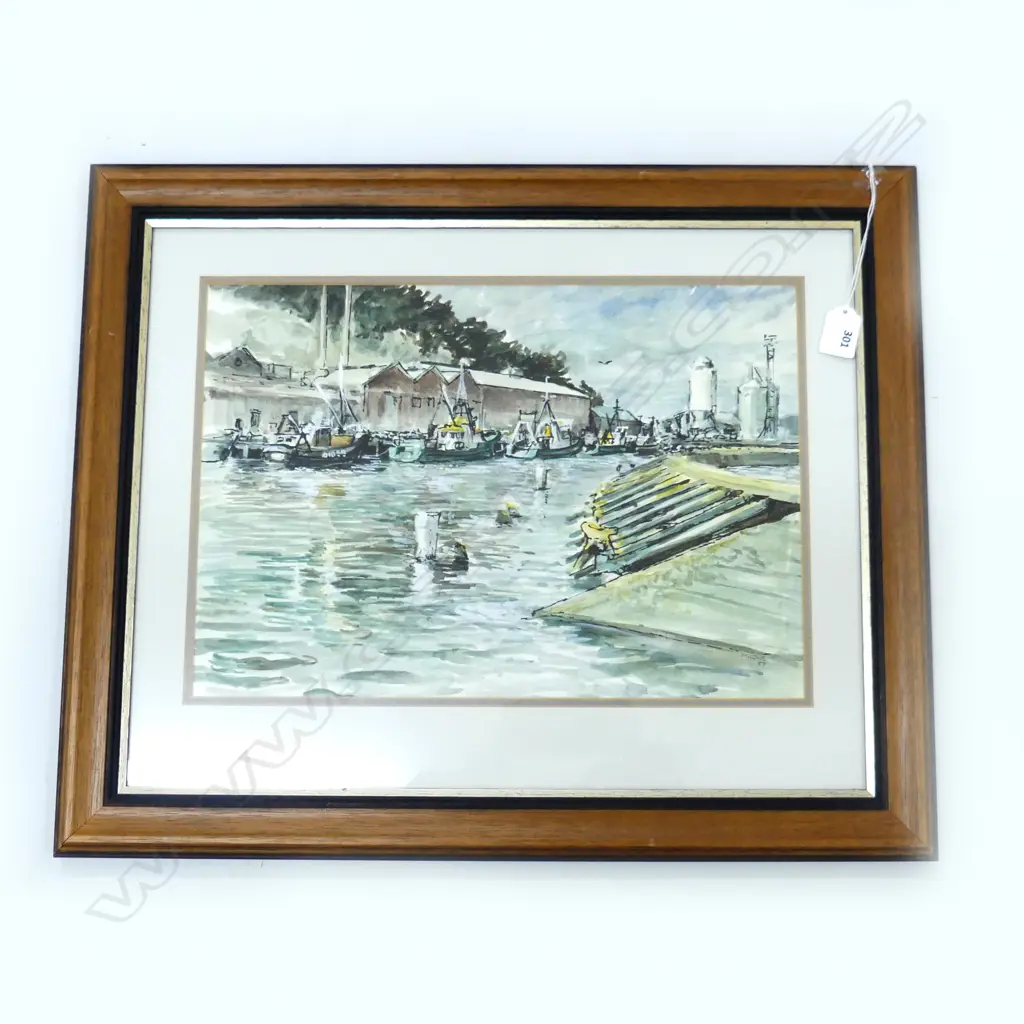 GRAEME MUDGE WATERCOLOUR WATTIES FISHING BOATS GISBORNE 400MMX270MM Image 1++