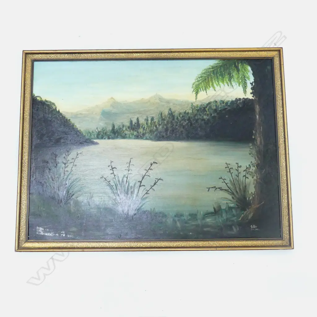 LG OIL ON BOARD NZ BUSH LAKE LANDSCAPE SIGNED BO. GAY JUNE, 1952 600x820mm Image 1++