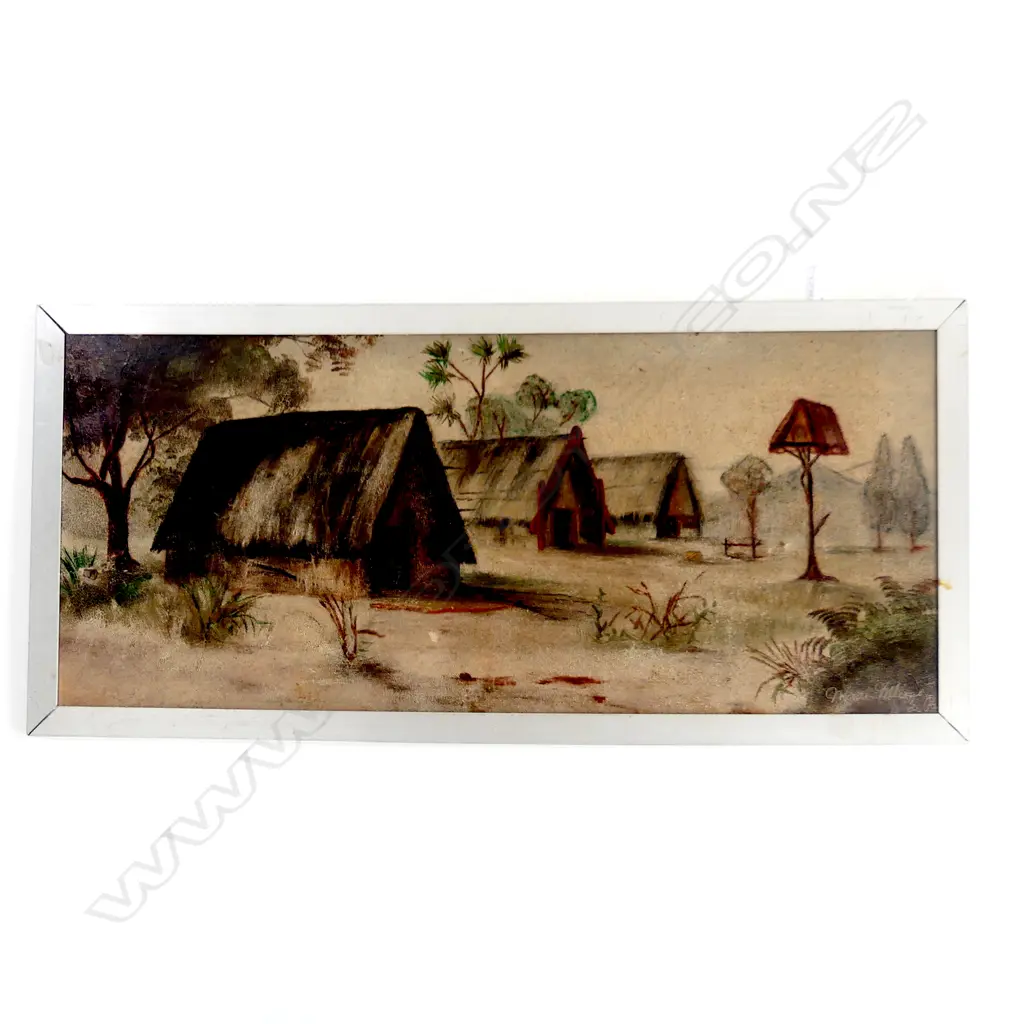 DE RITZ OIL “MAORI VILLAGE”  710 x 305MM Image 1++