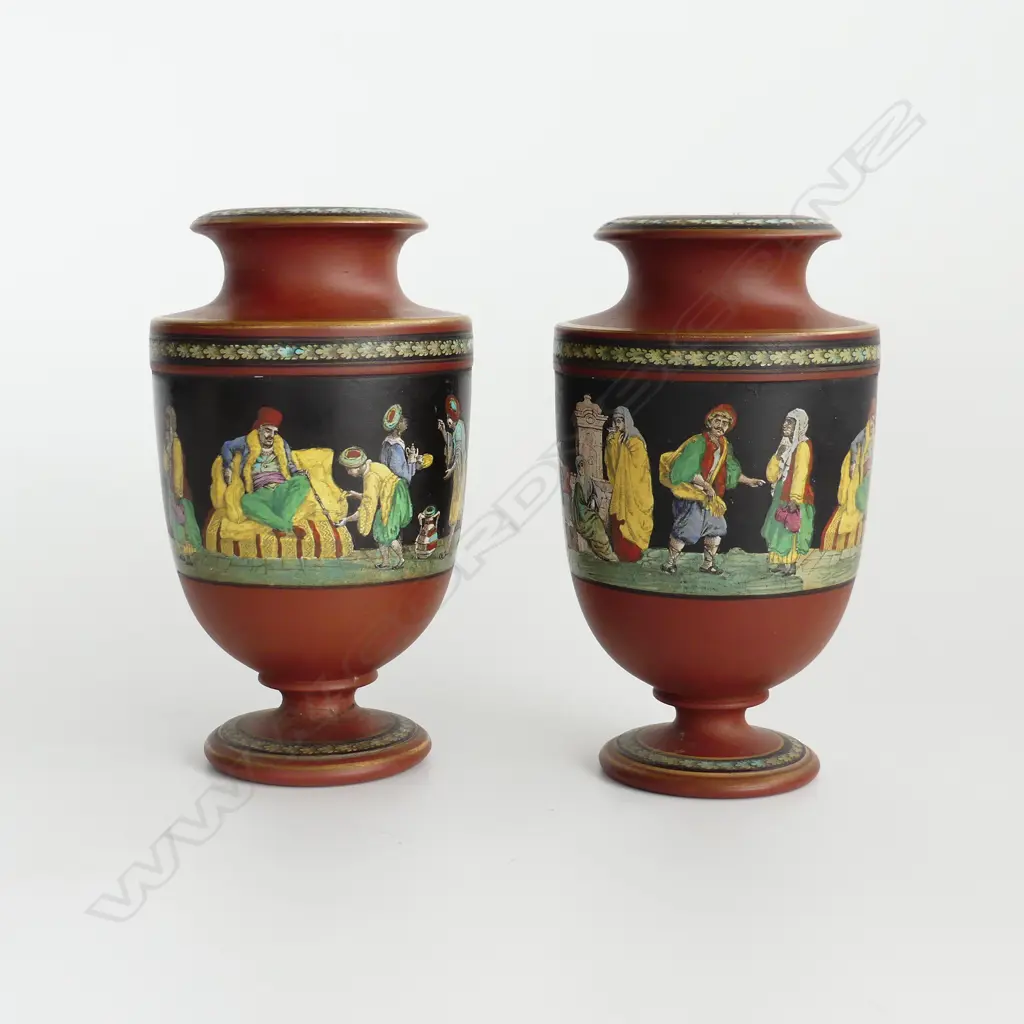 PR PRATT WARE TERRACOTTA GRECIAN URN VASES, SMOKING TURKS PATTERN C1860 H155mm Image 1++