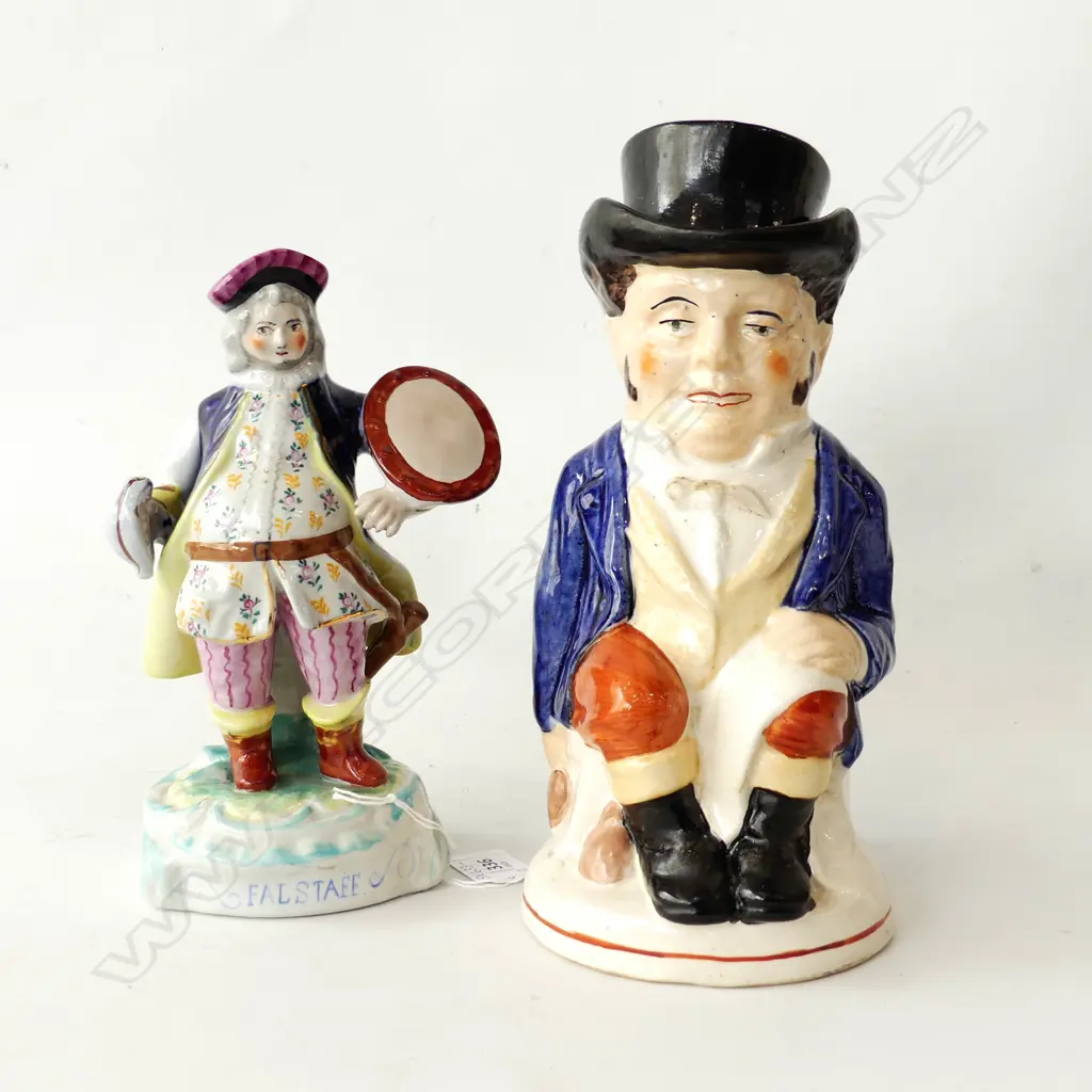 STAFFORDSHIRE JOHN BULL TOBY JUG, DETACH. HAT (H.260mm) & FALSTAFF FIGURE (H220mm), BY WALTON, BOTH 19TH CENTURY Image 1++