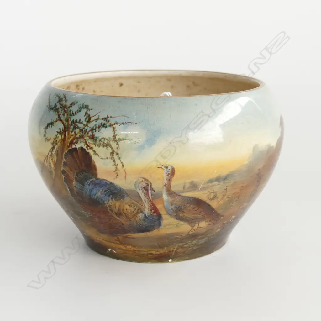 GRIMWADES WINTON HANDPAINTED PHEASANTS BOWL GB MARK DATED CIRCA 1906, DIA. 180mm Image 1++