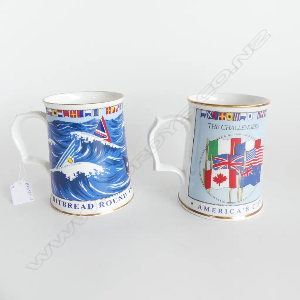 2 TANKARDS; ROYAL WORCESTER AMERICA'S CUP 1987 & AYNSLEY ROUND THE WORLD RACE 1989/90 H.125mm Image 1++