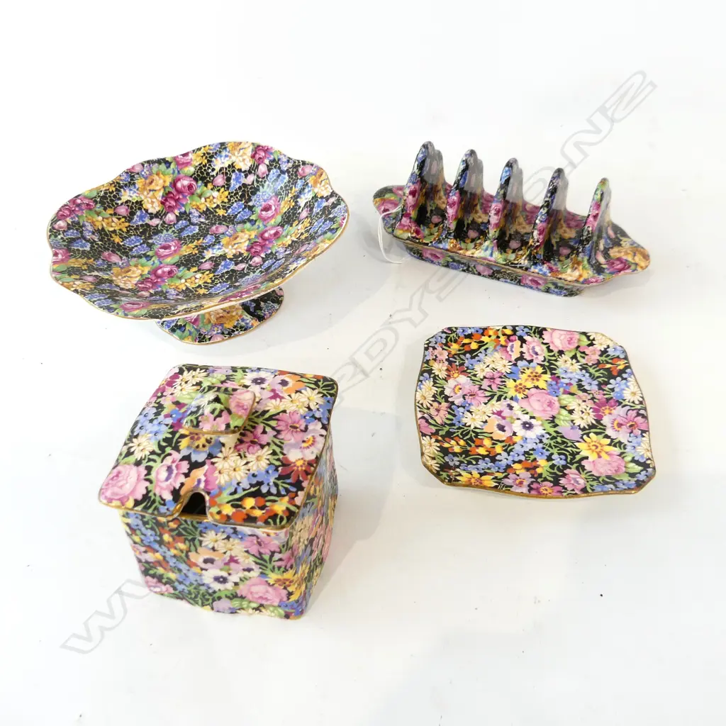 4 PCS ROYAL WNTON 'BALMORAL' AOF - TOAST RACK, JAM POT, COMPORT & SM PLATE Image 1++