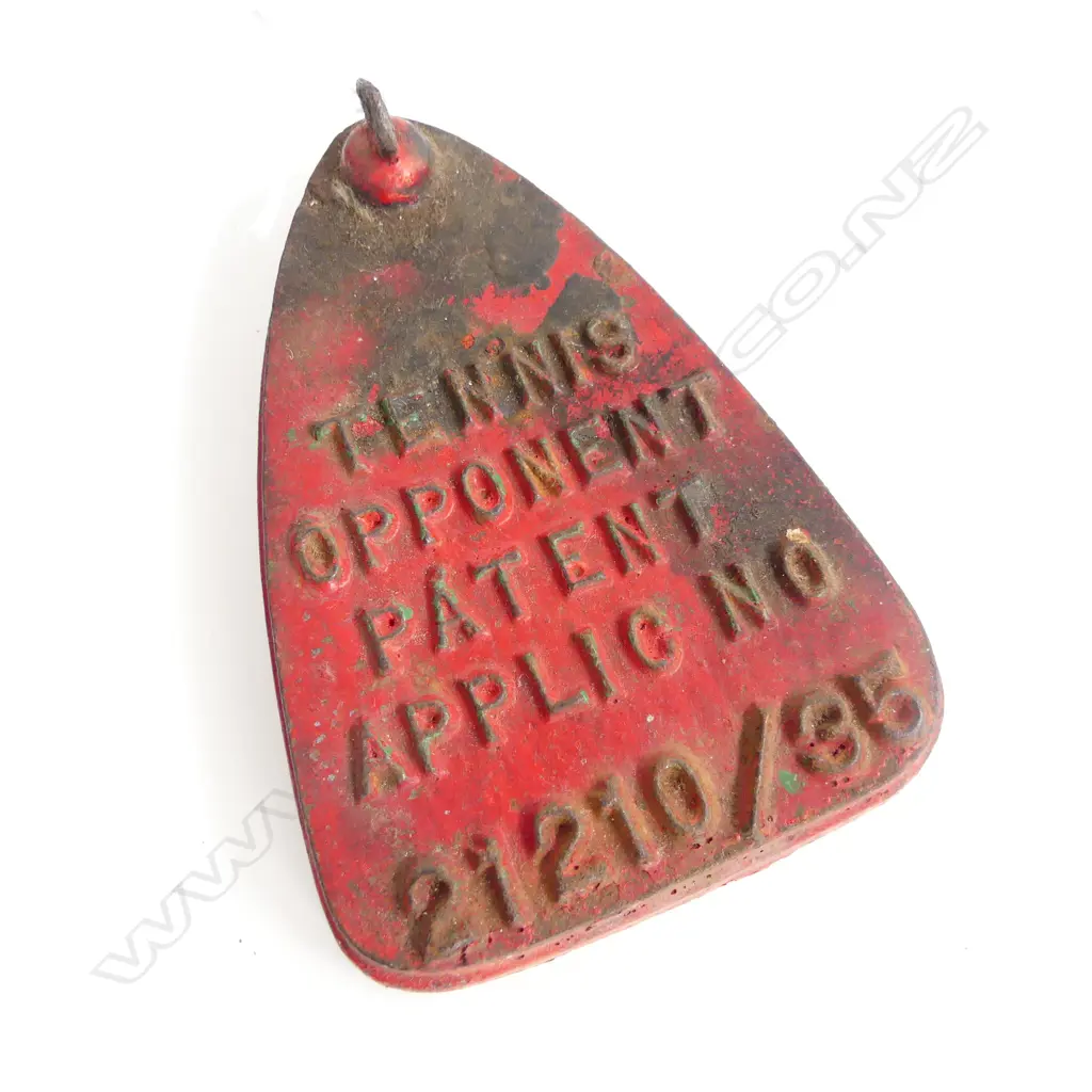 ANTIQUE CAST IRON TENNIS PRACTICE WEIGHT “TENNIS OPPONENT APPLIC NO. 21210/35” L. 135mm Image 1++