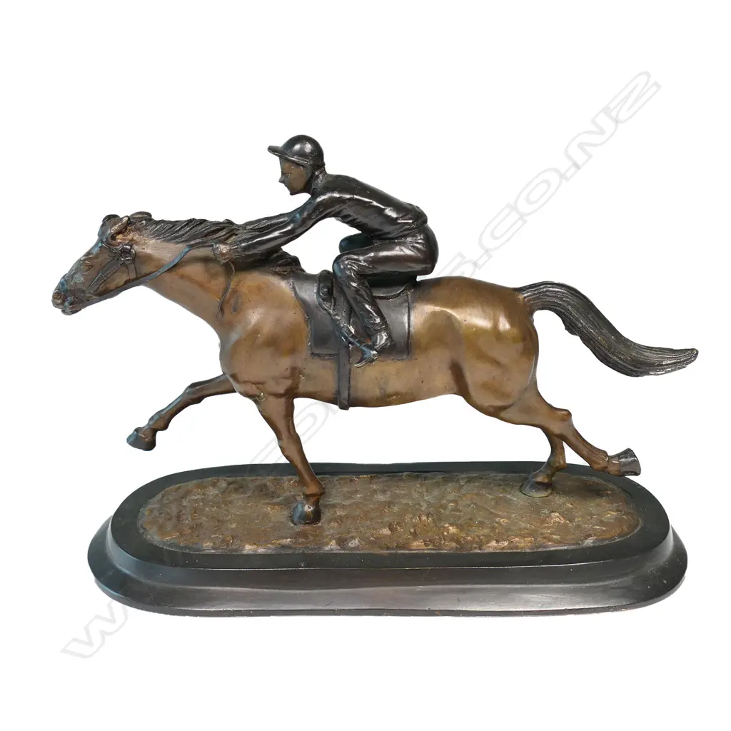BRONZE FIGURE OF HORSE & RIDER L.340mm Image 1++