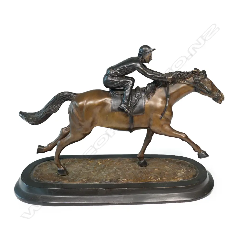 BRONZE FIGURE OF HORSE & RIDER L.340mm Image 1++