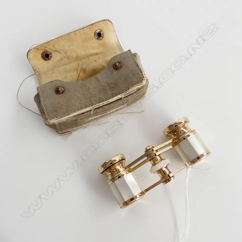 PR BRASS & MOP VINTAGE HILKINSON OPERA GLASSES, IN CASE Image 1++