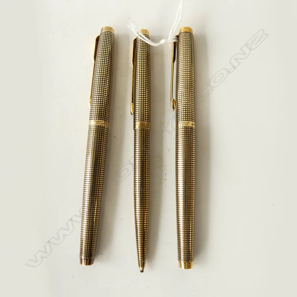 3 SILVER GILT PARKER PENS (1 PENCIL) L.130mm Image 1++