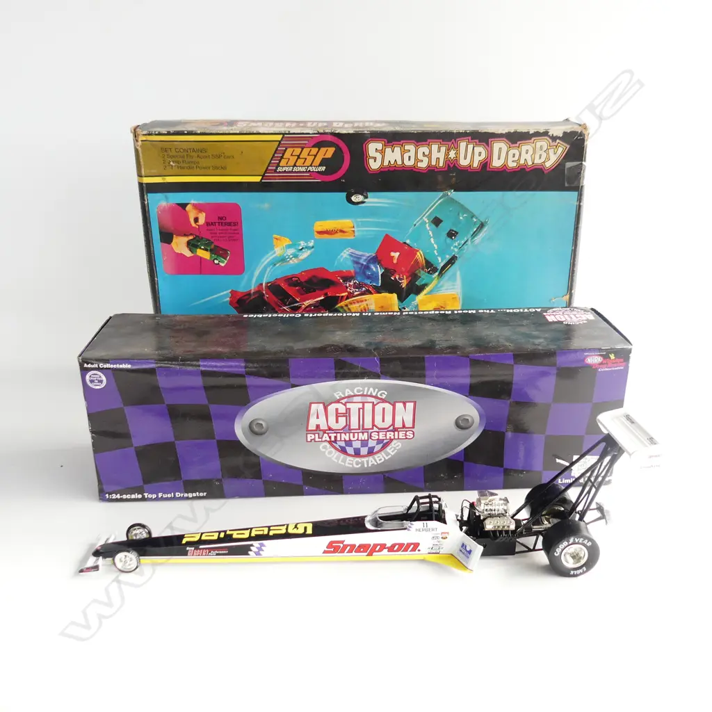 TOLTOYS BOXED SMASH UP DERBY TOY L440MM  & BOXED DIE CAST DRAGSTER L440MM Image 1++
