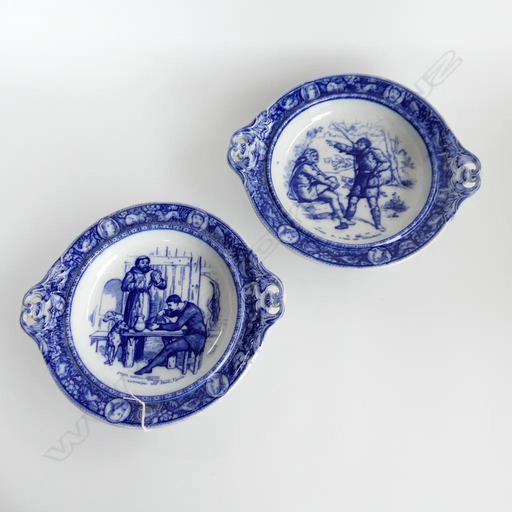 PR WEDGWOOD FLOW BLUE IVANHOE SHALLOW DISHES W HANDLES DIA 300mm Image 1++