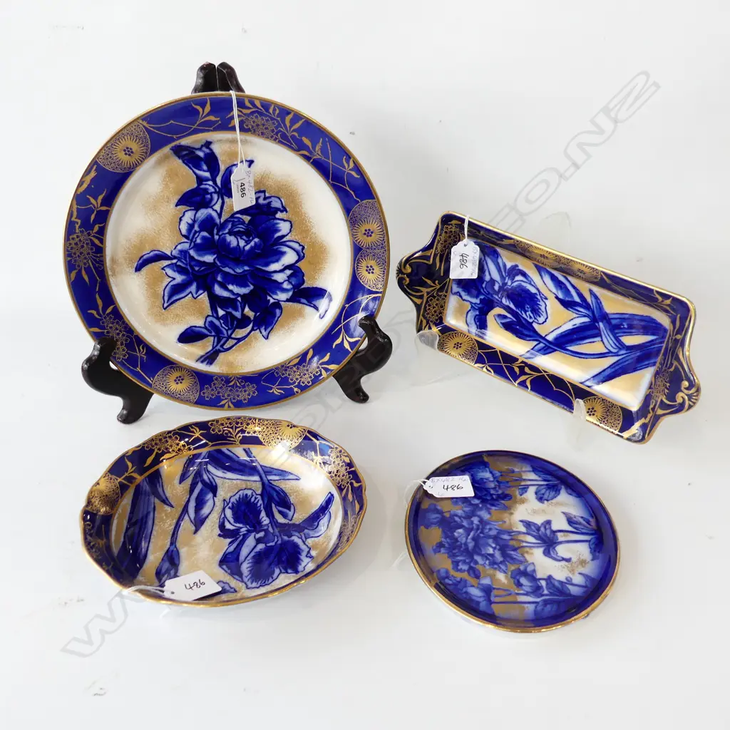 FOUR DOULTON BURSLEM ITEMS TWO IN THE IRIS PATTERN . CAKE PLATE BOWL PLATE AND TEAPOT STAND Image 1++