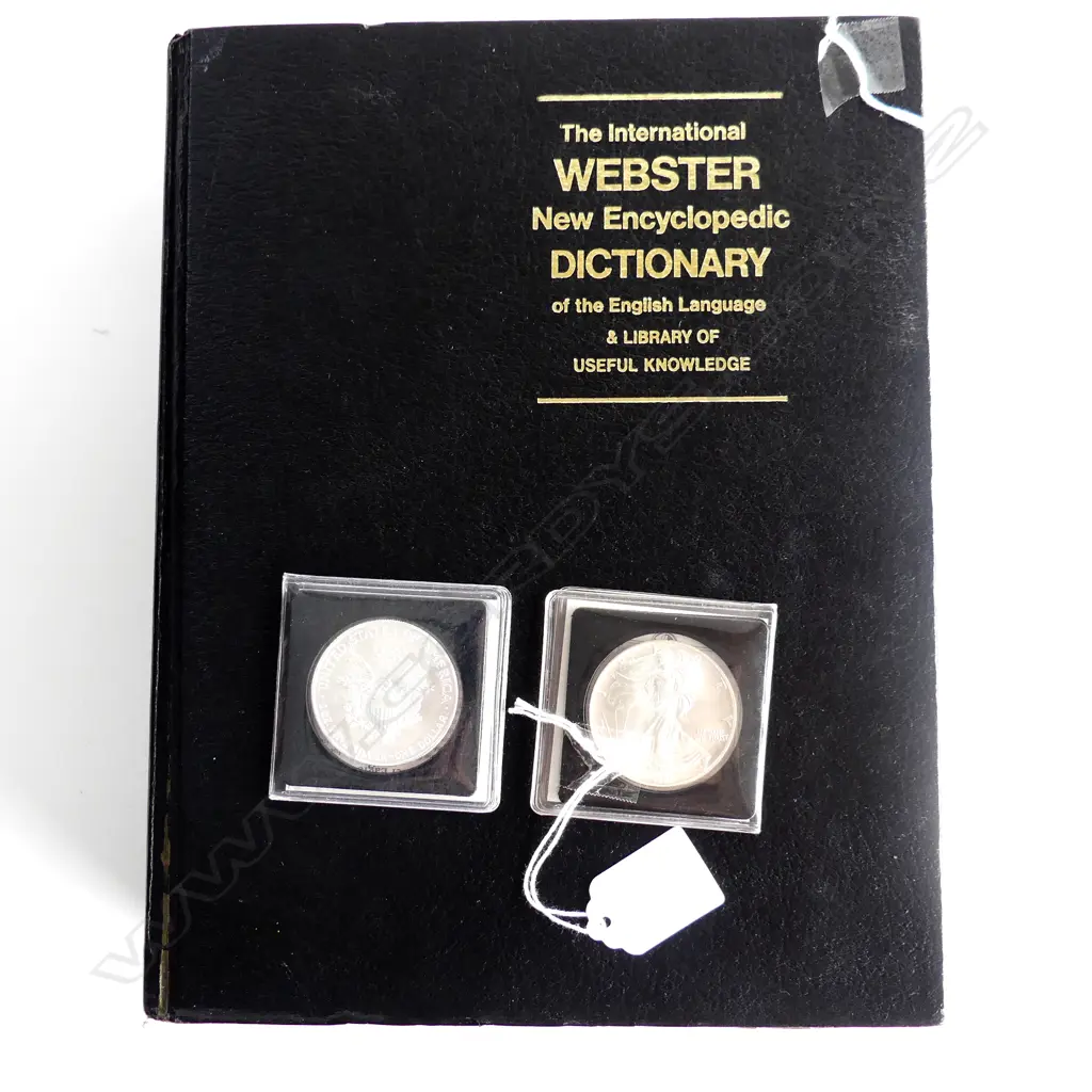 WEBSTERS DICTIONARY 90MM THICKWITH TWO COINS Image 1++