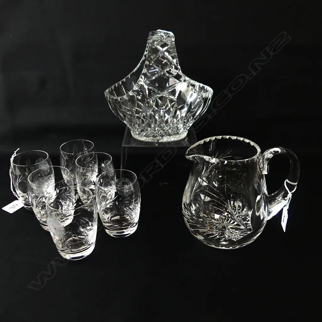 CRYSTAL BASKET 200MM& JUG H150MM & 6 MATCHING GLASSES Image 1++