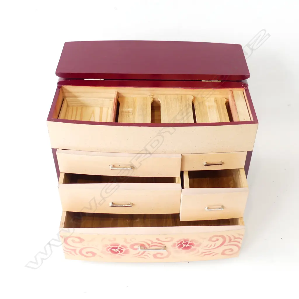 1970’S JAPANESE SEWING BOX H.260mm. red & pale lacquered Image 1++