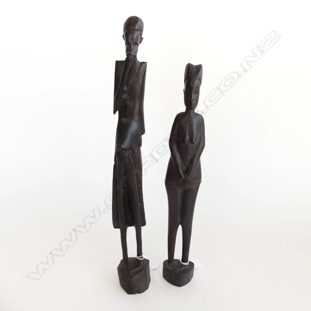 PR CARVED WOODEN AFRICAN TRIBAL FIGURES, MALE (H. 440mm) FEMALE (H.380mm) Image 1++