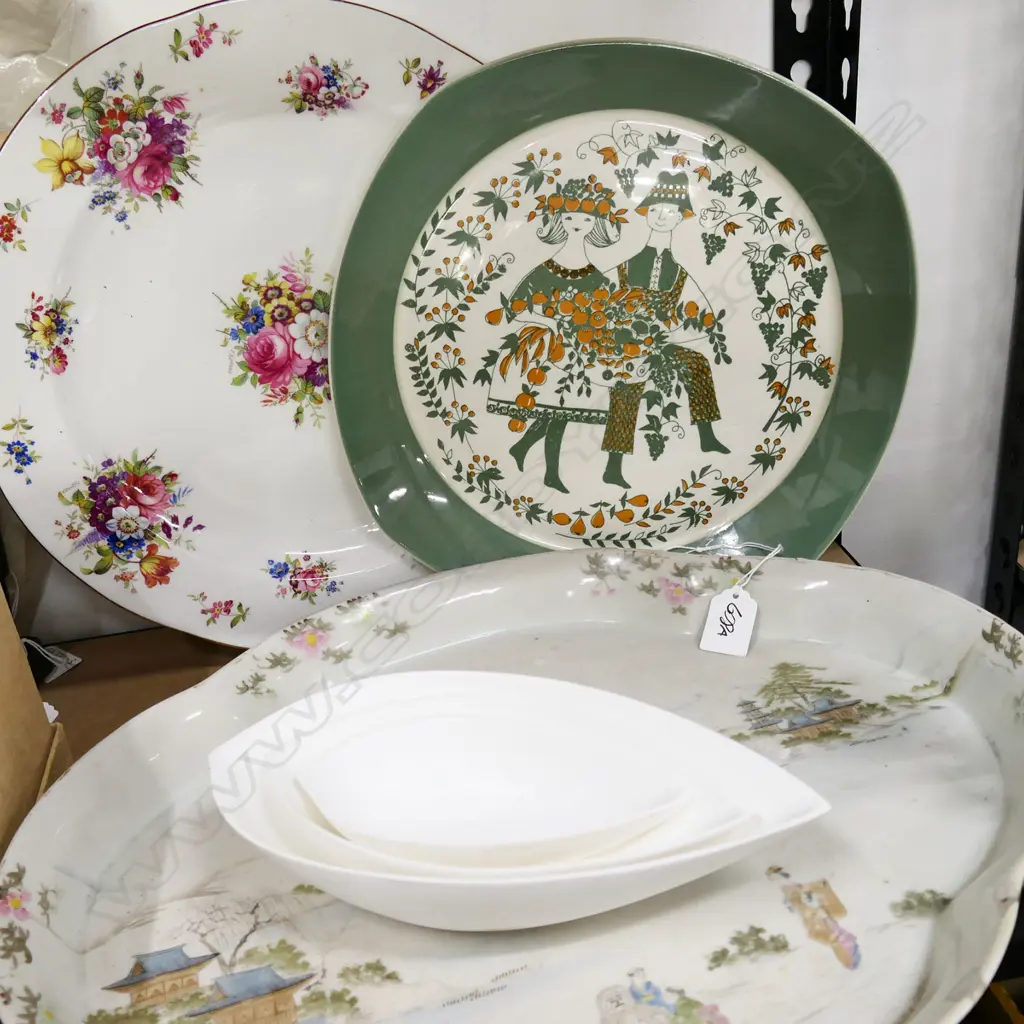 6 ASST CHINA, LG HAMMERSLEY PLATE (DIA 325mm) NORWEGIAN HAND PAINT. PLATE, LG VINTAGE ORIENTAL DISH + SET 3 WHITE DISHES Image 1++