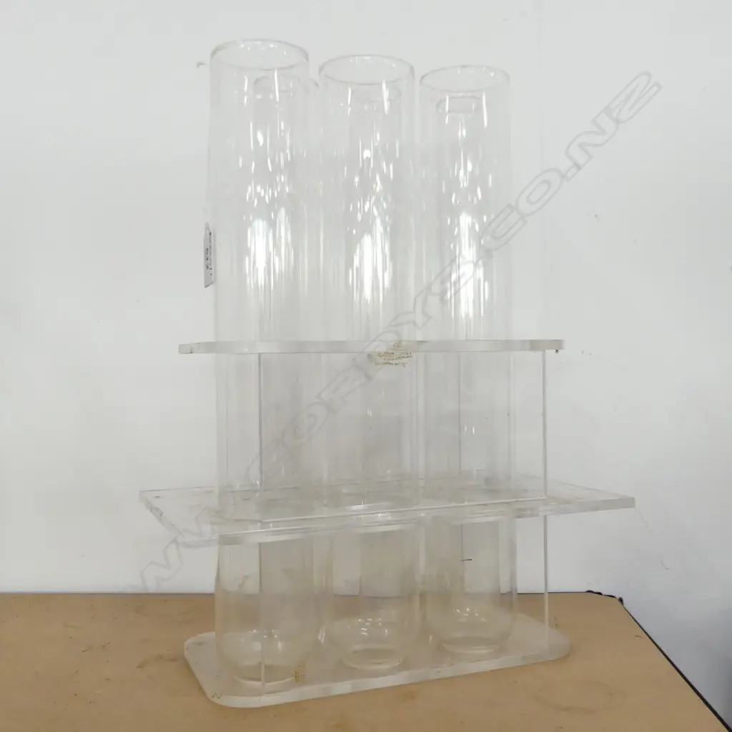 6 GLASS TUBE VASES IN PERSPEX STAND H.360mm Image 1++