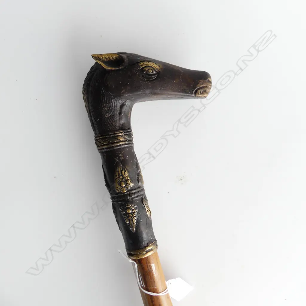 WALKING STICK w. BRONZE HORSES HEAD H.1035mm Image 1++