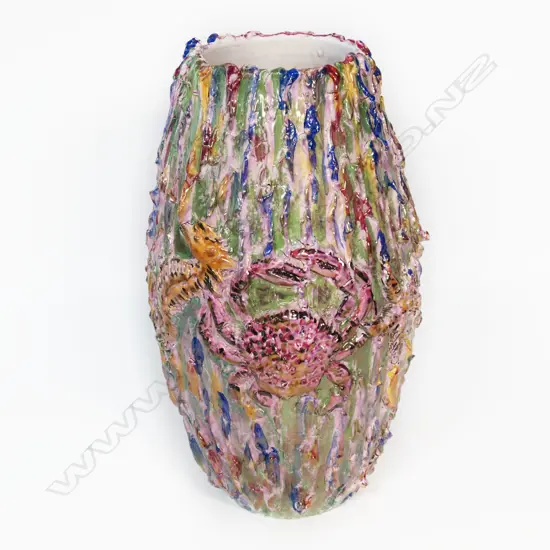 MULTI COLOURED ITALIAN VASE WITH SEACREATURES, LUSTRE FINISH, H. 310mm