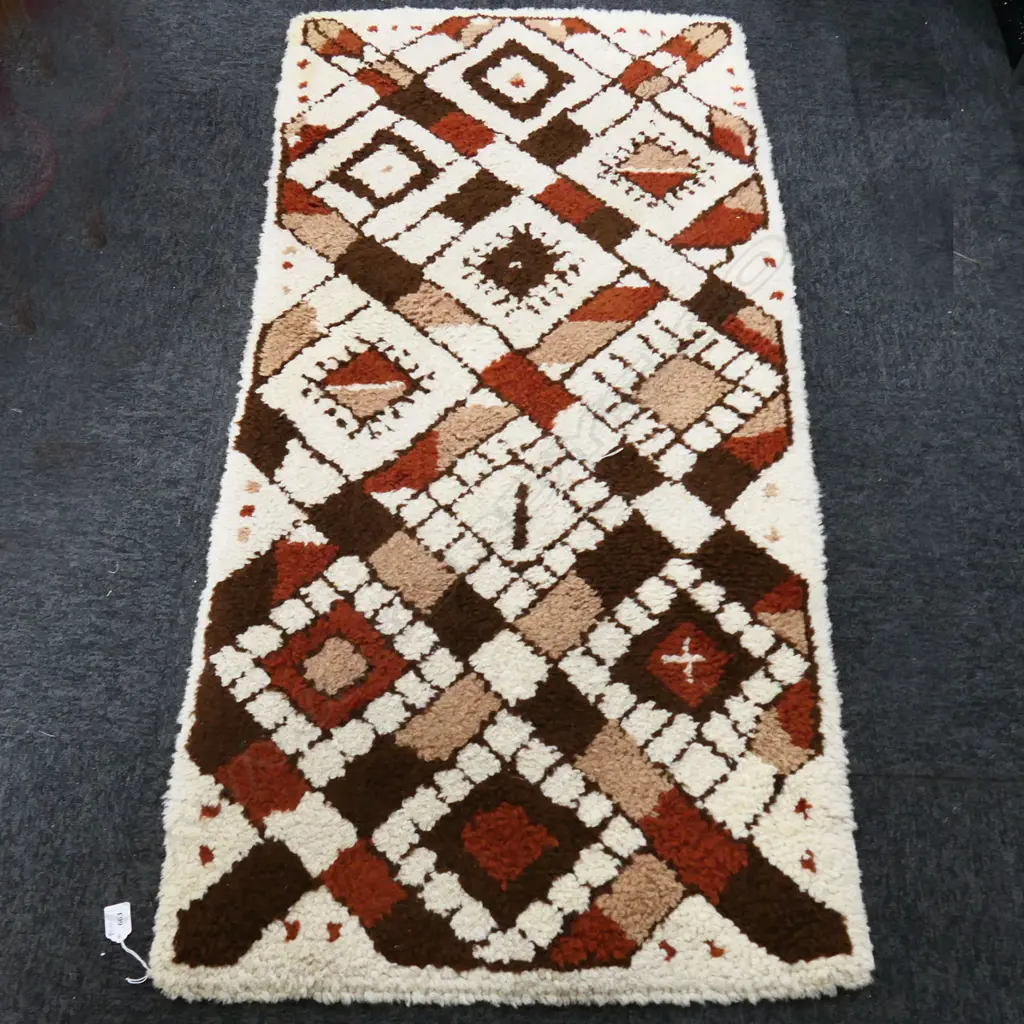 RETRO HAND KNOTTED WOOL RUG 1440x700mm Image 1++