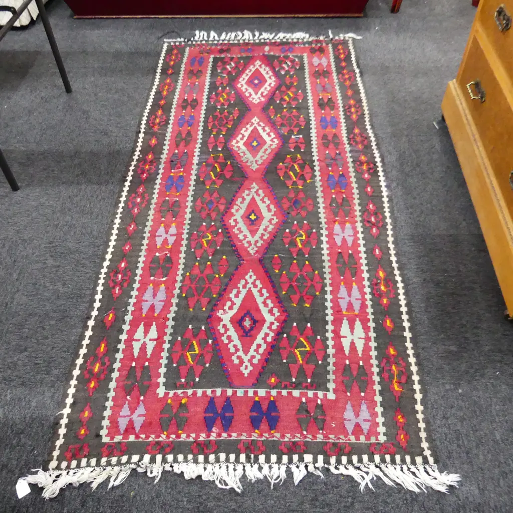 VINTAGE KELIM RUG geometric. 1950 x 900mm. minor faults Image 1++