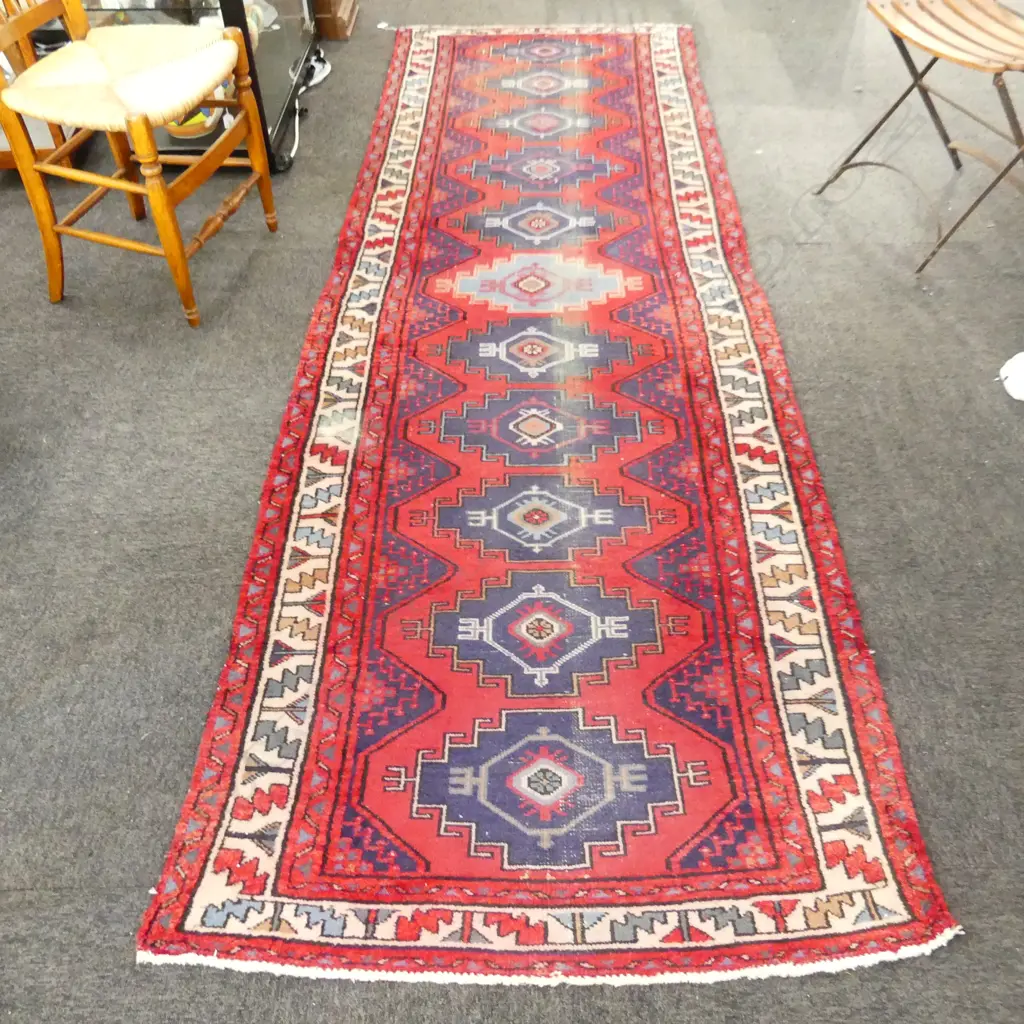 HAND KNOTTED WOOL PILE RUNNER - SOME WEAR 2950x950mm Image 1++