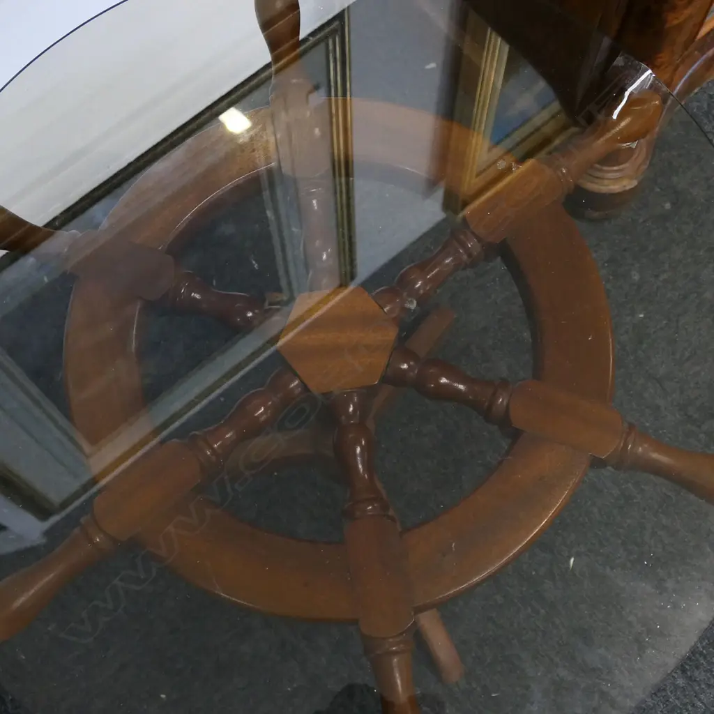 CAPTAINS WHEEL GLASS TOP SIDE TABLE H.510mm / 610mm dia Image 1++