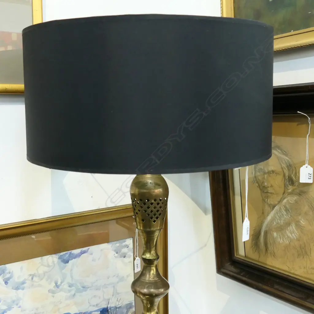  BRASS STANDARD LAMP + SHADE -WORKING Image 1++