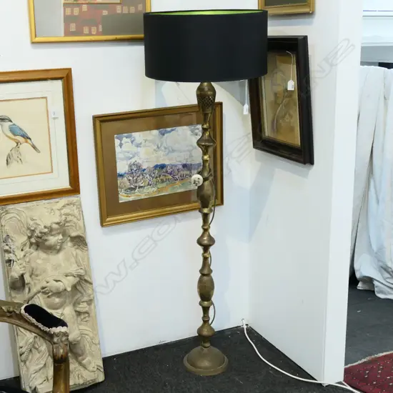  BRASS STANDARD LAMP + SHADE -WORKING