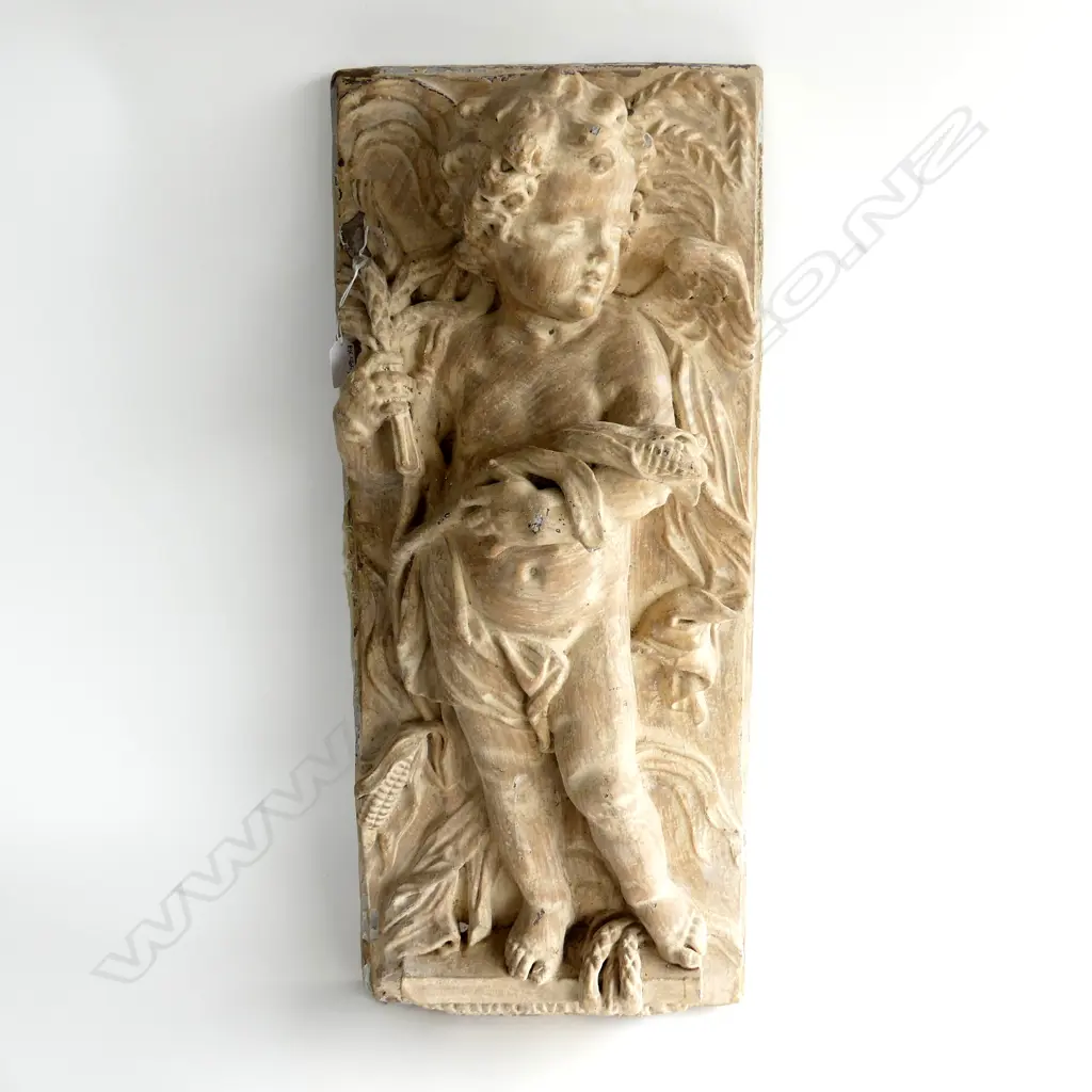 FIBRE GLASS PANEL; CHERUB w. GRAIN 750x320mm some losses Image 1++