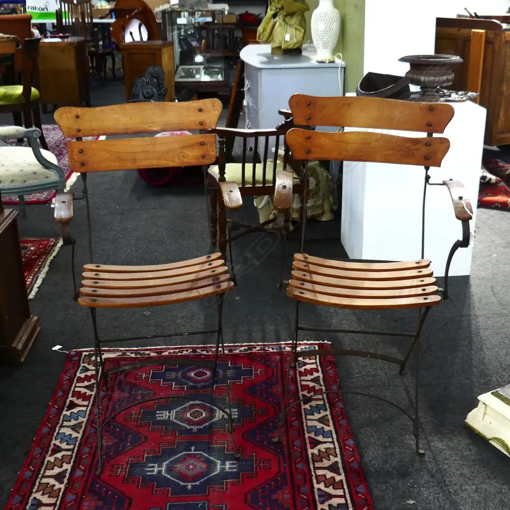PR VINTAGE WOOD & IRON FOLDING OUTDOOR ARMCHAIRS Image 1++