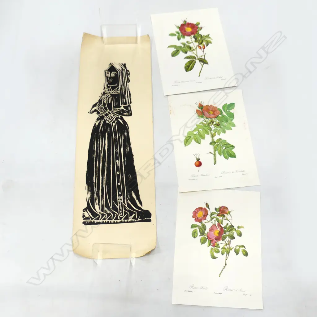 MEDIEVAL RUBBING PRINT 900x300mm + 3 BOTANICAL PRINTS Image 1++