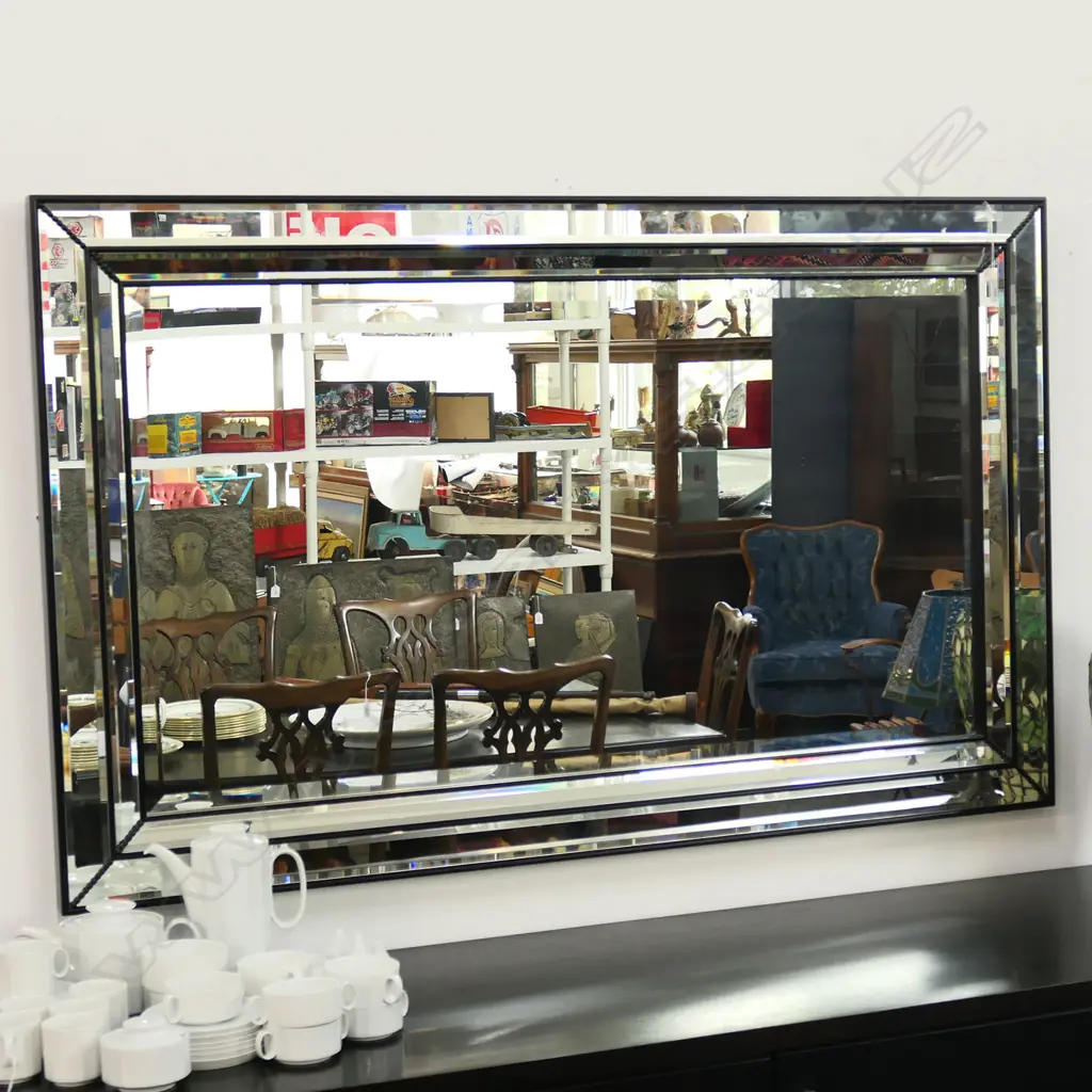 XL WOOD & MIRROR FRAMED BEVELLED WALL MIRROR 1500 X 940mm Image 1++