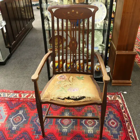 EDWARDIAN ART NOUVEAU ARMCHAIR - SEAT FAULTED