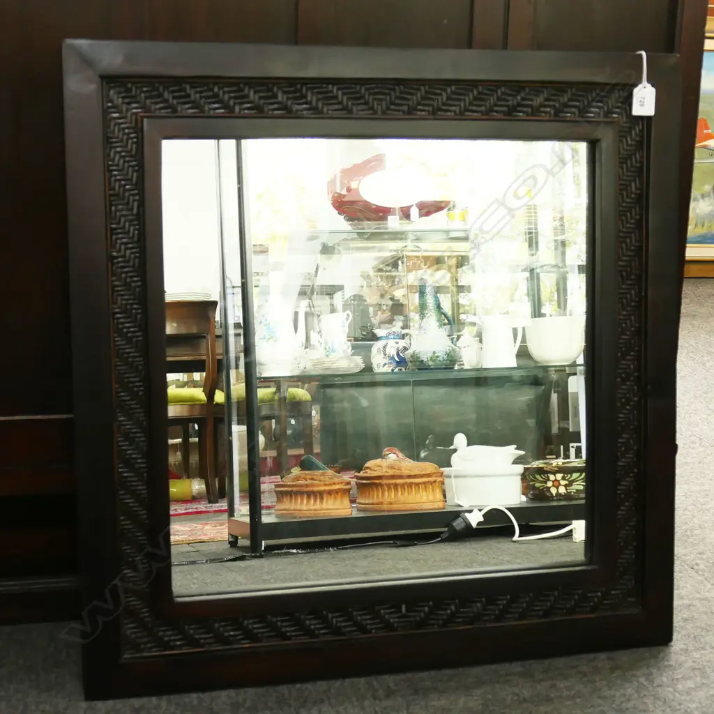 HEAVY DARK WOODEN FRAMED WALL MIRROR - DESIGN AROUND FRAME 700 X 700mm Image 1++