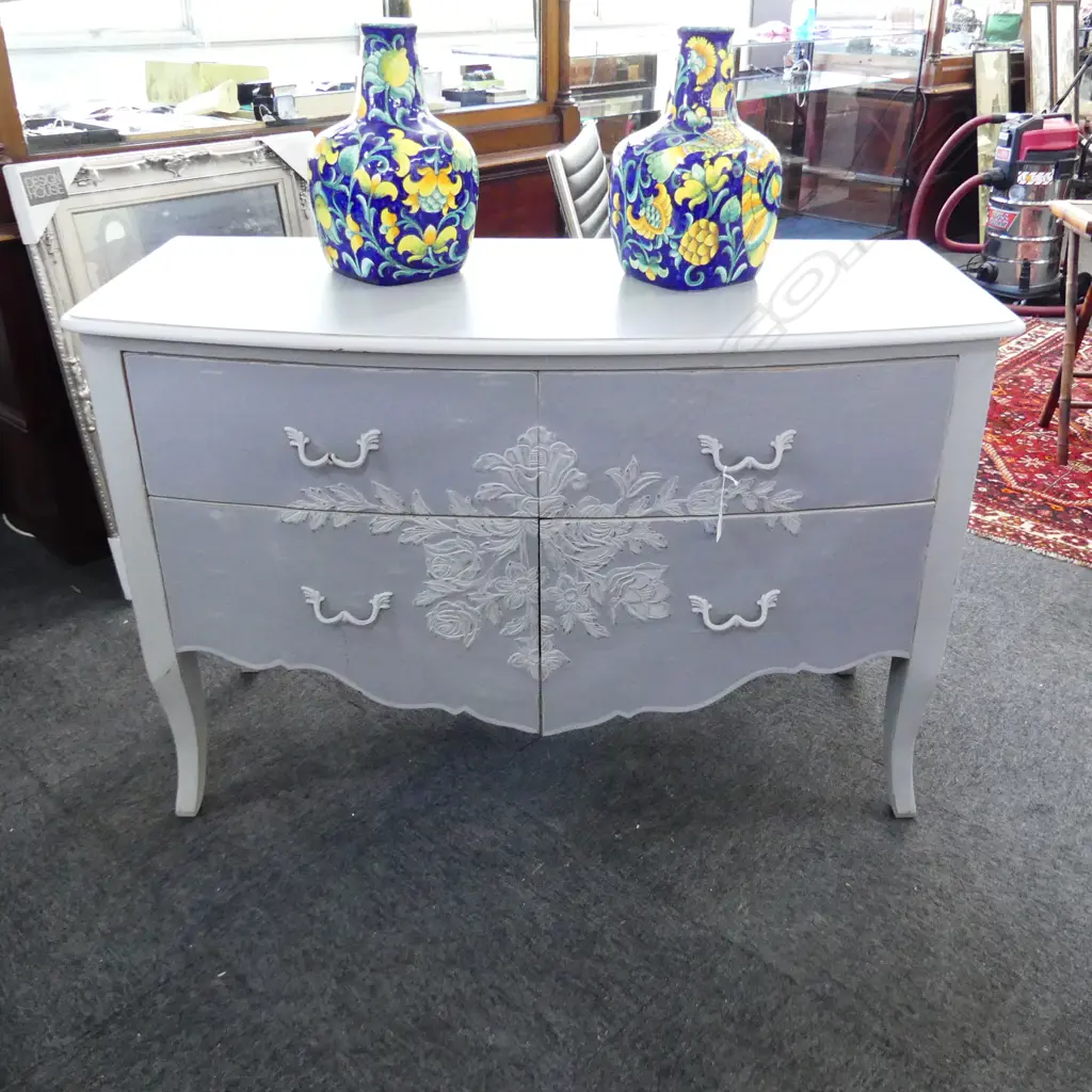 FRENCH STYLE PAINTED BOMBE CHEST OF DRAWERS 1250x550x830mm Image 1++