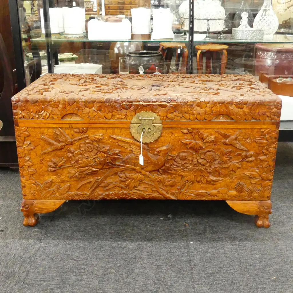 CARVED CAMPHOR CHEST 890x430x480mm Image 1++