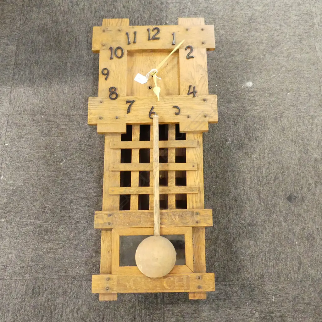 OAK ARTS & CRAFT WALL CLOCK 'WATSONS SCOTCH' 820x370mm Image 1++