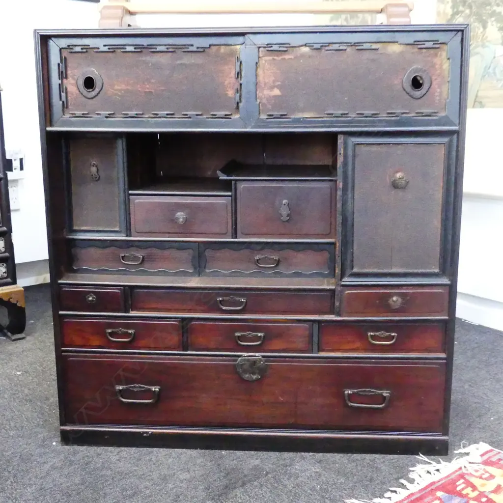 OLD JAPANESE MEIJI TANSU CHEST multi drawers & doors. 840 x 355 x 885mm. Image 1++