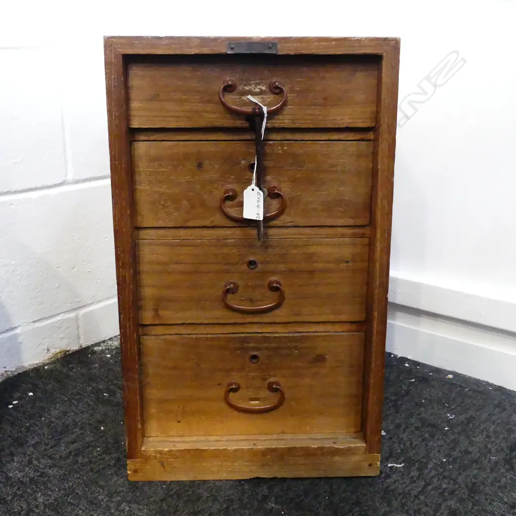 OLD JAPANESE SMALL CABINET 4 drawers bronze handles. H.500mm Image 1++
