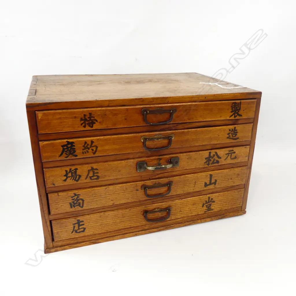 OLD JAPANESE collector's/calligraphers SMALL CHEST 5 narrow drawers L.410mm Image 1++