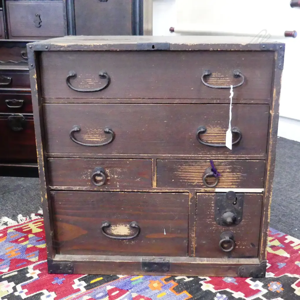 OLD JAPANESE SMALL CABINET 6 drawers H.480mm Image 1++