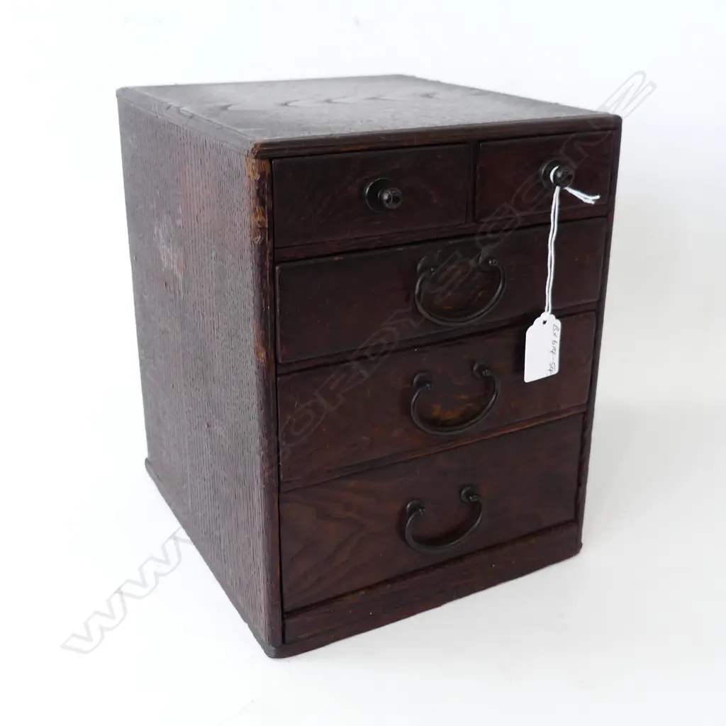 OLD JAPANESE ELM SMALL COLLECTOR'S CHEST 5 drawer. H.265mm Image 1++