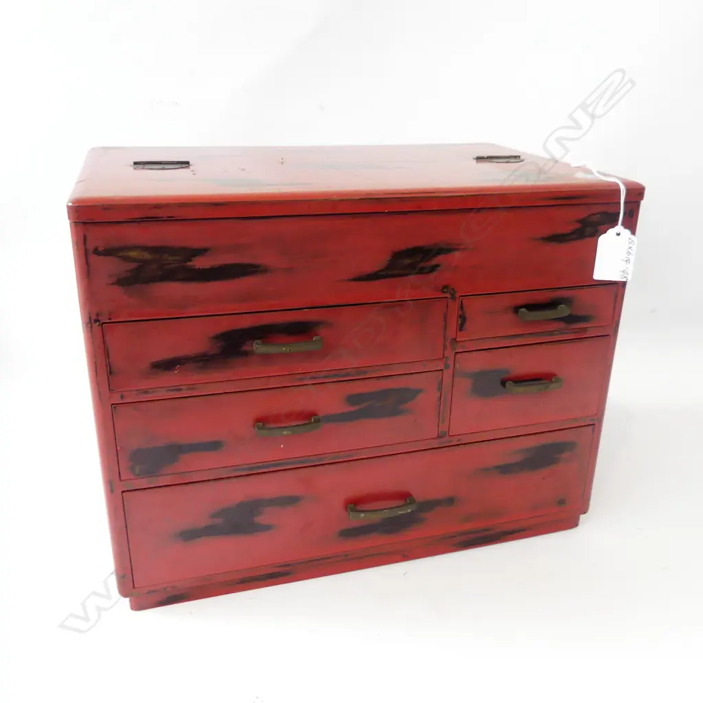1970’S JAPANESE SEWING BOX red/black lacquer H.270mm Image 1++