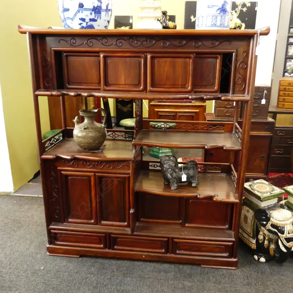 QUALITY VINTAGE JAPANESE HEAVY ROSEWOOD DISPLAY CABINET Image 1++
